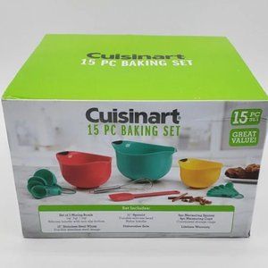 Nesting Bowls 15 Piece Baking Set Measuring Spoons Whisk Spatula New